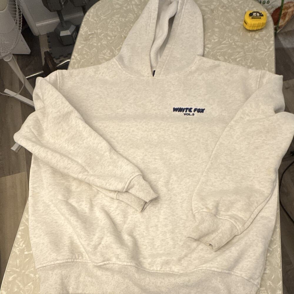 White Fox Vol.3 Beige Pullover Hooded Fleece Hoodie Logo Letters Women's M